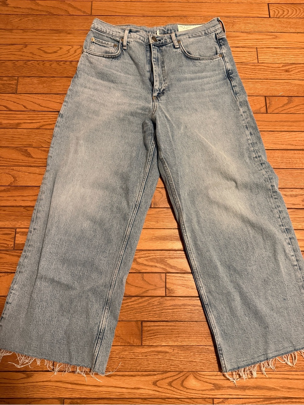 rag & bone Light Blue Wide-Leg Jeans with Raw Hem